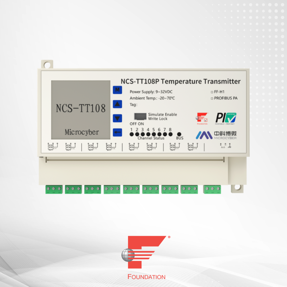 NCS-TT108 8-Channel FF Temperature Transmitter | DIN Rail with LCD | Microcyber